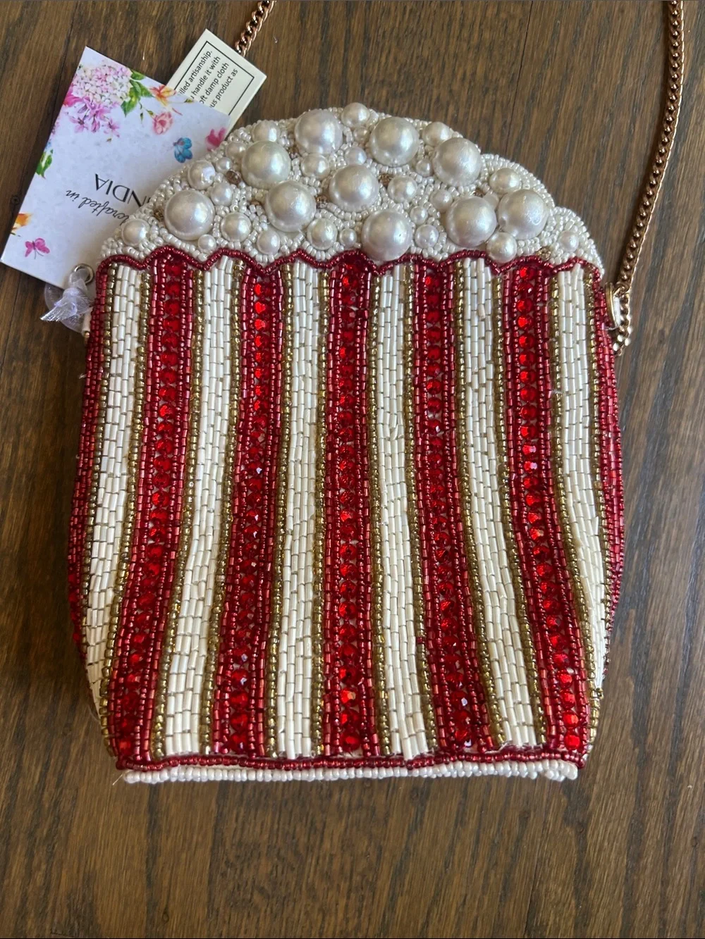 Popcorn Beaded Shoulder Bag - White & Red viral TikTok - Picture 2 of 6